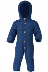 Engel Overall mit Kapuze, 100% Bio-Wollfleece (kbT), blau melange