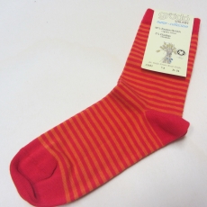 Grödo Socken, 98% Bio-Baumwolle(kbA), rot-mandarin geringelt