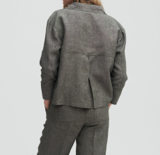 Livingcrafts Damen Leinen Jacke , 100% Natur-Leinen, graphit-melange, thym