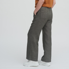 Livingcrafts Damen Leinen Hose lang, 100% Natur-Leinen, graphit-melanche,thym