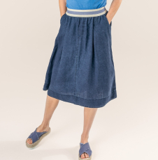 Livingcrafts Damen-Rock, 100% Leinen, indigo