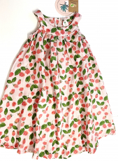Walkiddy Musselin Tr�gerkleid, 90% Bio-Baumwolle (kbA) 10% Hanf, rosa mit Erdbeermuster