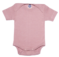 Cosilana Body kurzarm, 45% Bio-Baumwolle, 35% Bio-Wolle und 20% Seide, rosé meliert