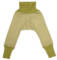 Cosilana Baby-Leggings m. Bund, 70% Bio-Wolle (kbT) und Seide, grün-natur-ringel