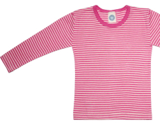 Cosilana Unterhemd langarm, 70% Bio-Wolle (kbT) und Seide, pink-natur ringel
