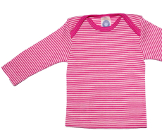 Cosilana Baby-Schlupfhemd langarm, 70% Bio-Wolle (kbT) und Seide, pink-natur ringel