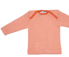 Cosilana Baby-Schlupfhemd langarm, 70% Bio-Wolle (kbT) und Seide, orange-natur ringel
