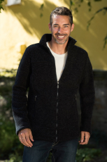 Engel Herren-Jacke tailliert, 100% Bio-Wollfleece (kbT), schwarz melange