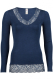 Engel Damen-Hemd mit Spitze langarm, 70% Bio Wolle (kbT) und Seide, marine