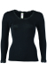 Engel Damen-Hemd mit Spitze langarm, 70% Bio Wolle (kbT) und Seide, schwarz