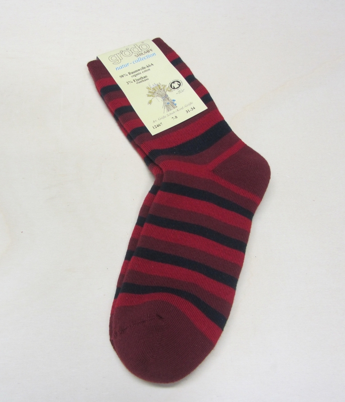 Grödo Frottee-Socken, Bio-Baumwolle(kbA) Elasthan, u. rot-marine 2% 98