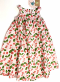 Walkiddy Musselin Tr�gerkleid, 90% Bio-Baumwolle (kbA) 10% Hanf, rosa mit Erdbeermuster