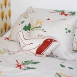 Kuscheltier Vogel, Baumwolle, rot auf natur